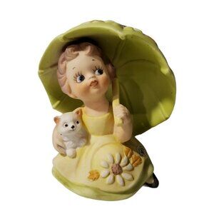 Vintage Josef Originals Happiness Is Rain Showers Girl Umbrella Puppy Figurine
